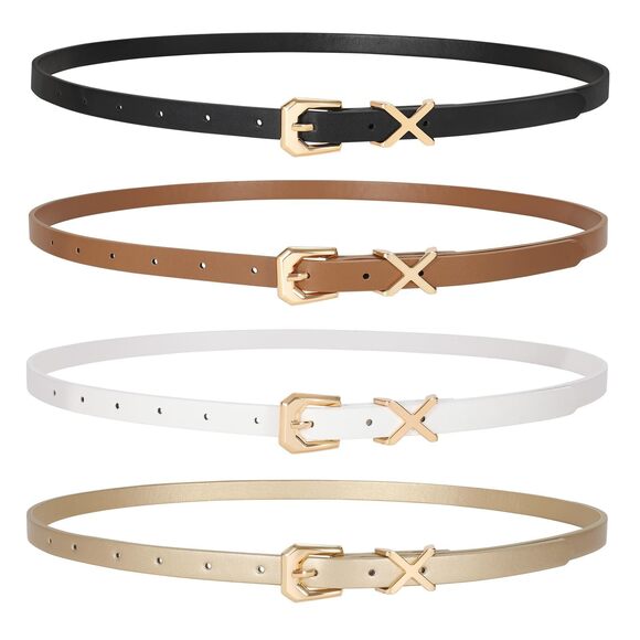 Jаsgооd Accessories - 6785 4 Pack Women Skinny Leather Belt For Pants Jeans Ladies Thin Waist